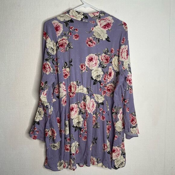 Torrid Plus Size Blouse 2X  Rayon Slub Button Front Top Purple Floral Bloomcore - Picture 10 of 12